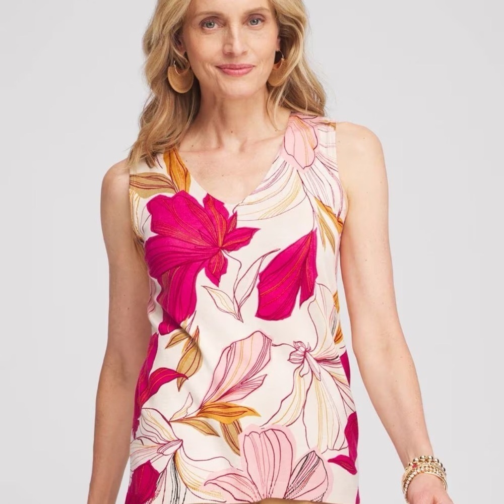 Chico's Pink and Orange Floral Top